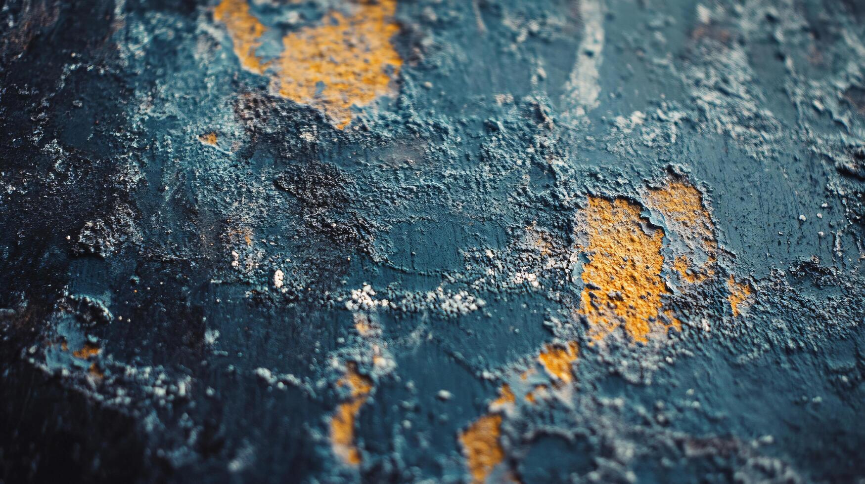 Blue and yellow wall with a lot of texture. The blue is the dominant color and the yellow is scattered throughout the wall. The texture of the wall gives it a rough and aged appearance photo