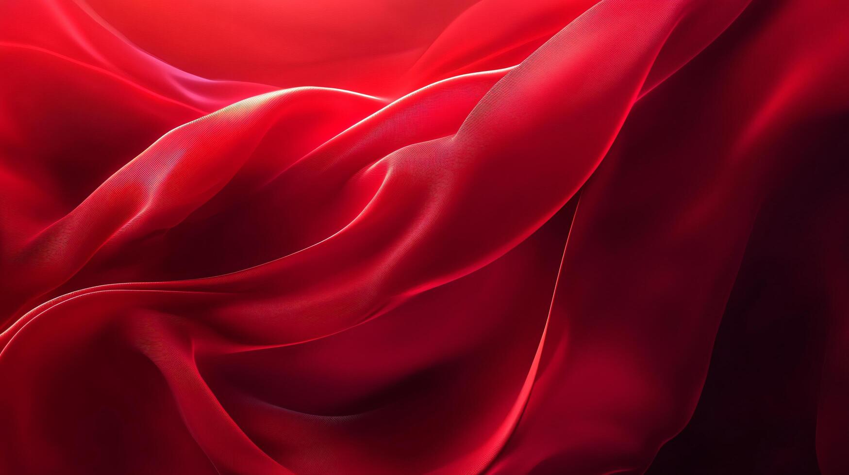 Red fabric with a pattern of red and white. The red fabric is flowing and has a sense of movement photo
