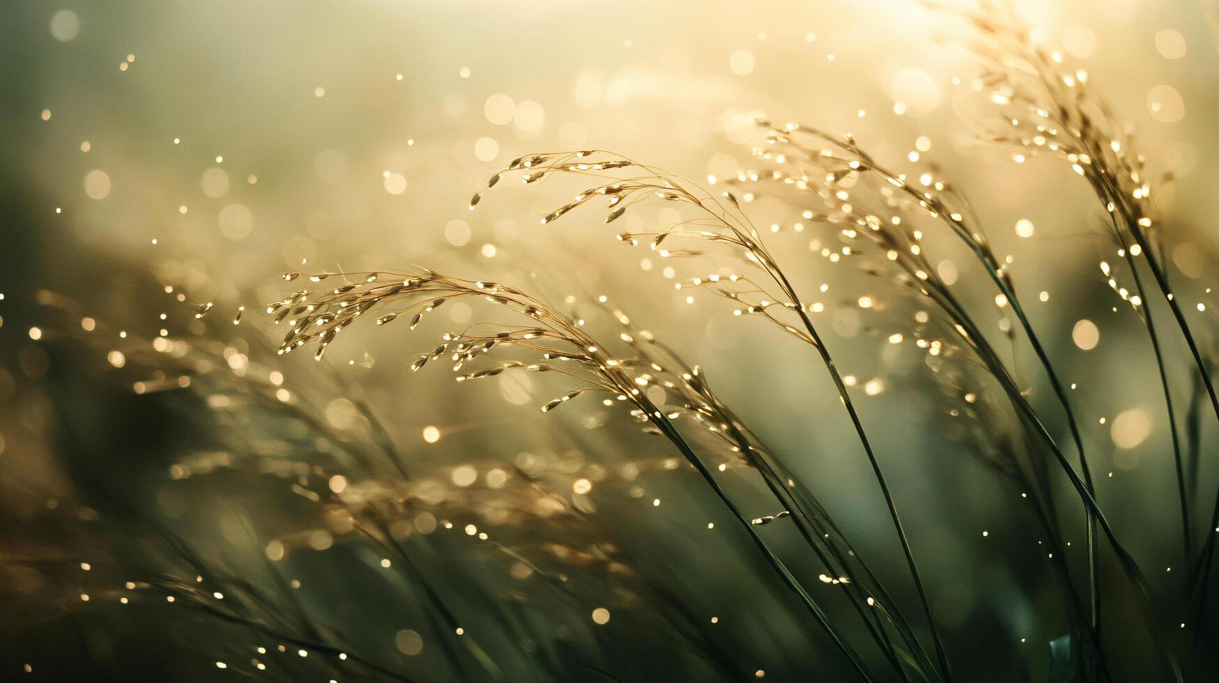 Field of grass with a lot of raindrops on it. The grass is tall and the raindrops are scattered all over it photo