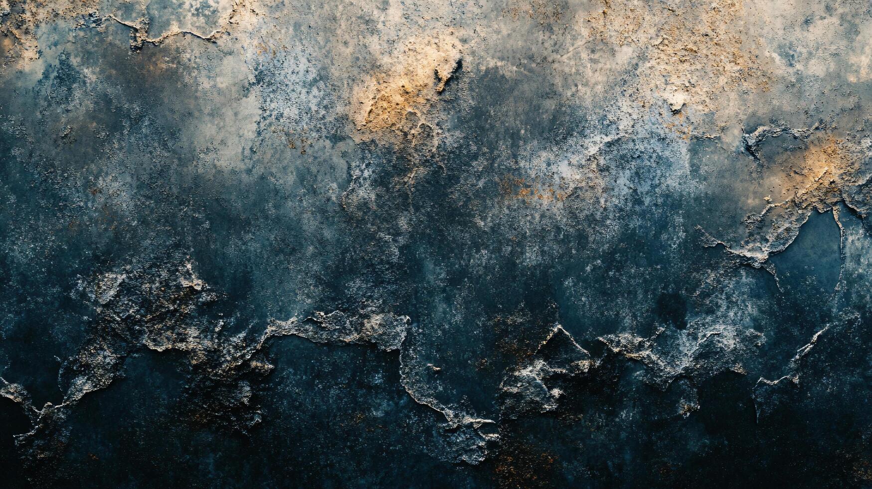 Painting of a cloudy sky with a few specks of gold. The painting is abstract and has a moody, mysterious feel to it photo