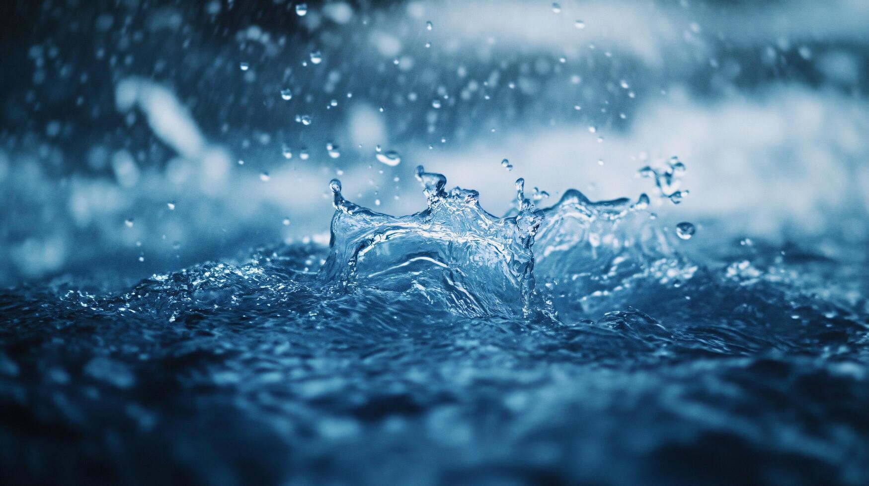 Splash of water in the ocean. The water is blue and the splash is large photo
