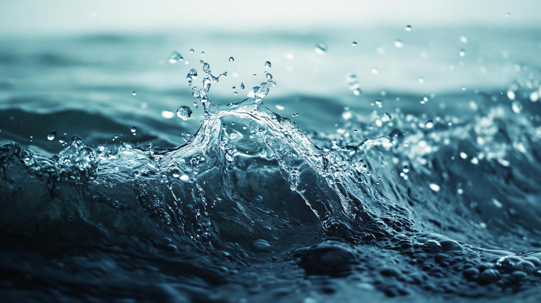 Splash of water in the ocean. The water is blue and the splash is white photo
