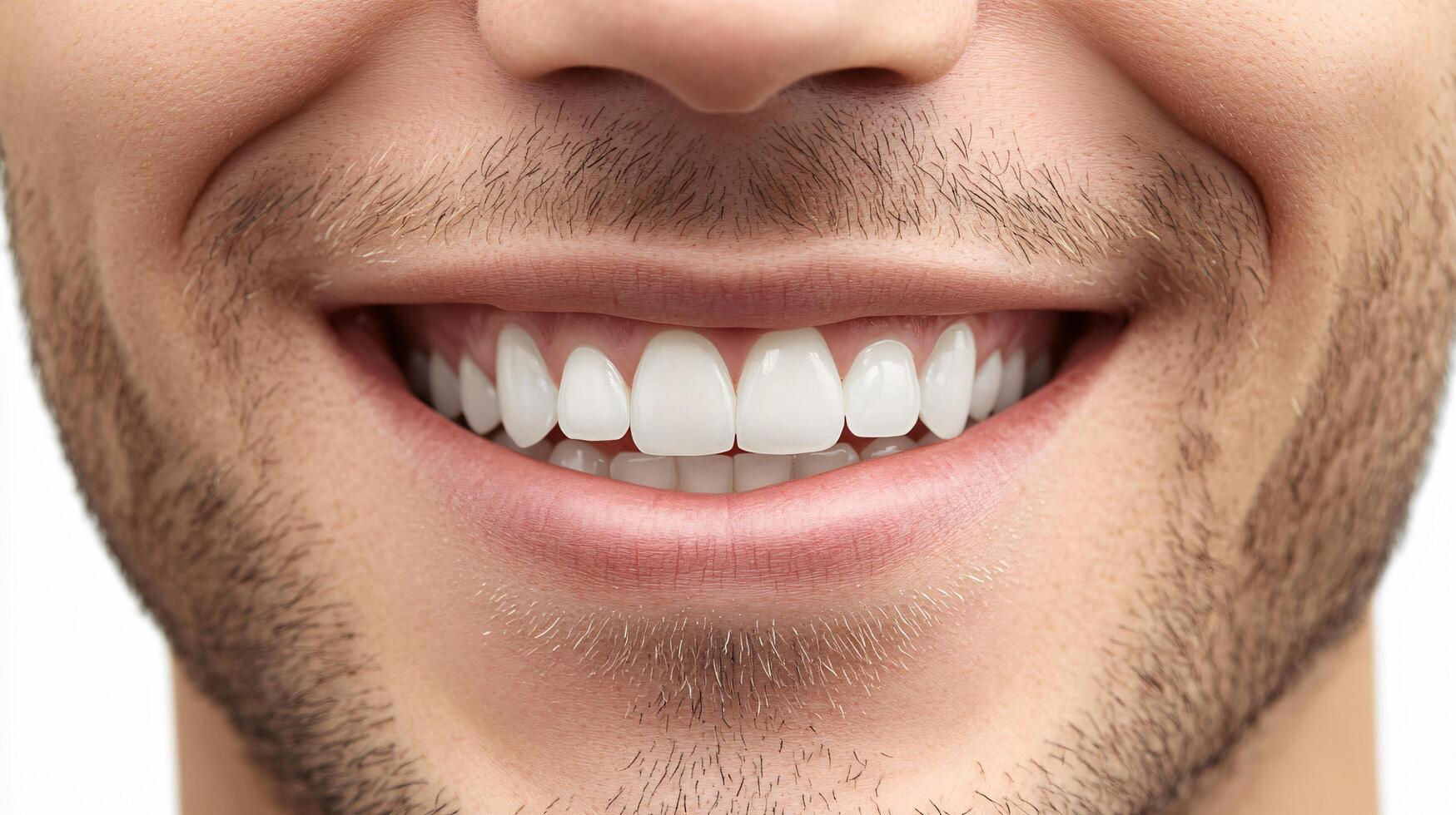 Man with a beard and a smile showing his teeth. Concept of confidence and happiness photo