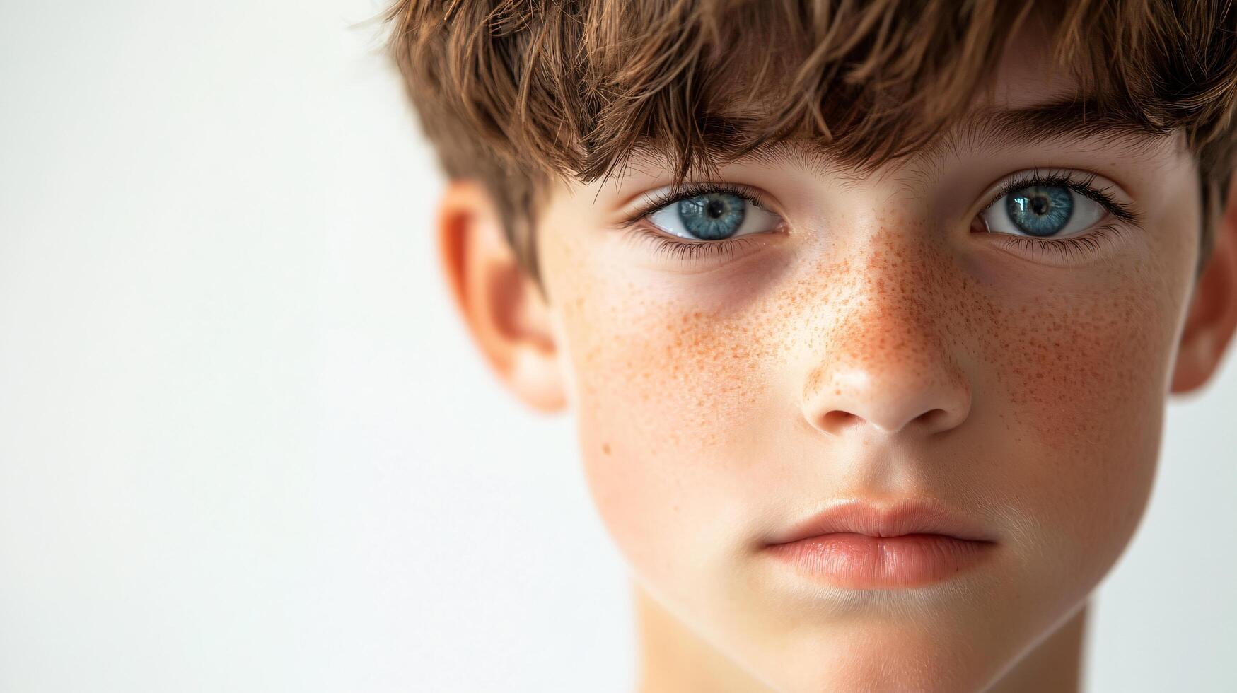 Boy with blue eyes and red spots on his face. The boy is looking at the camera photo