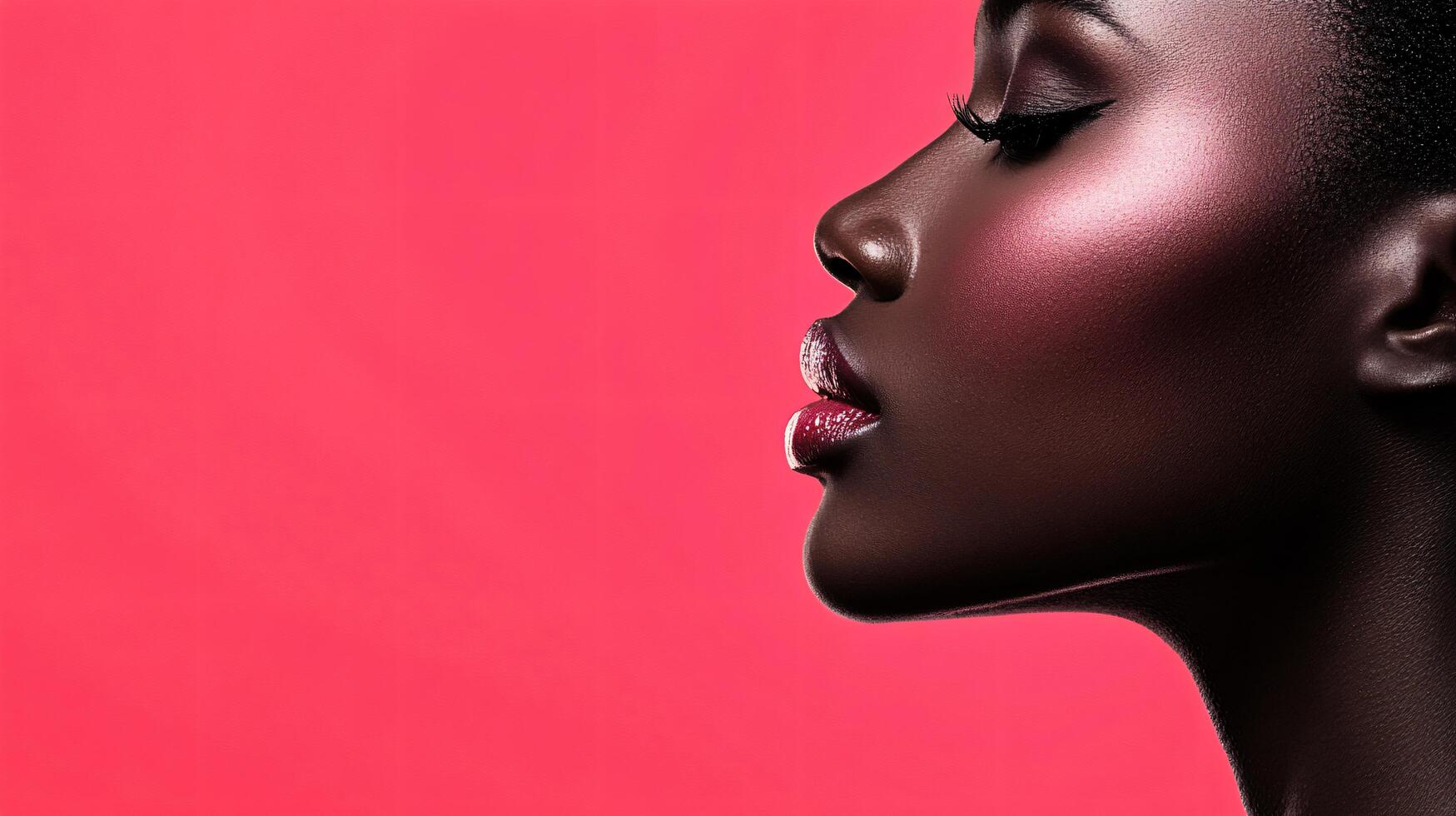 Woman with a red background. She has a black face with a red background photo