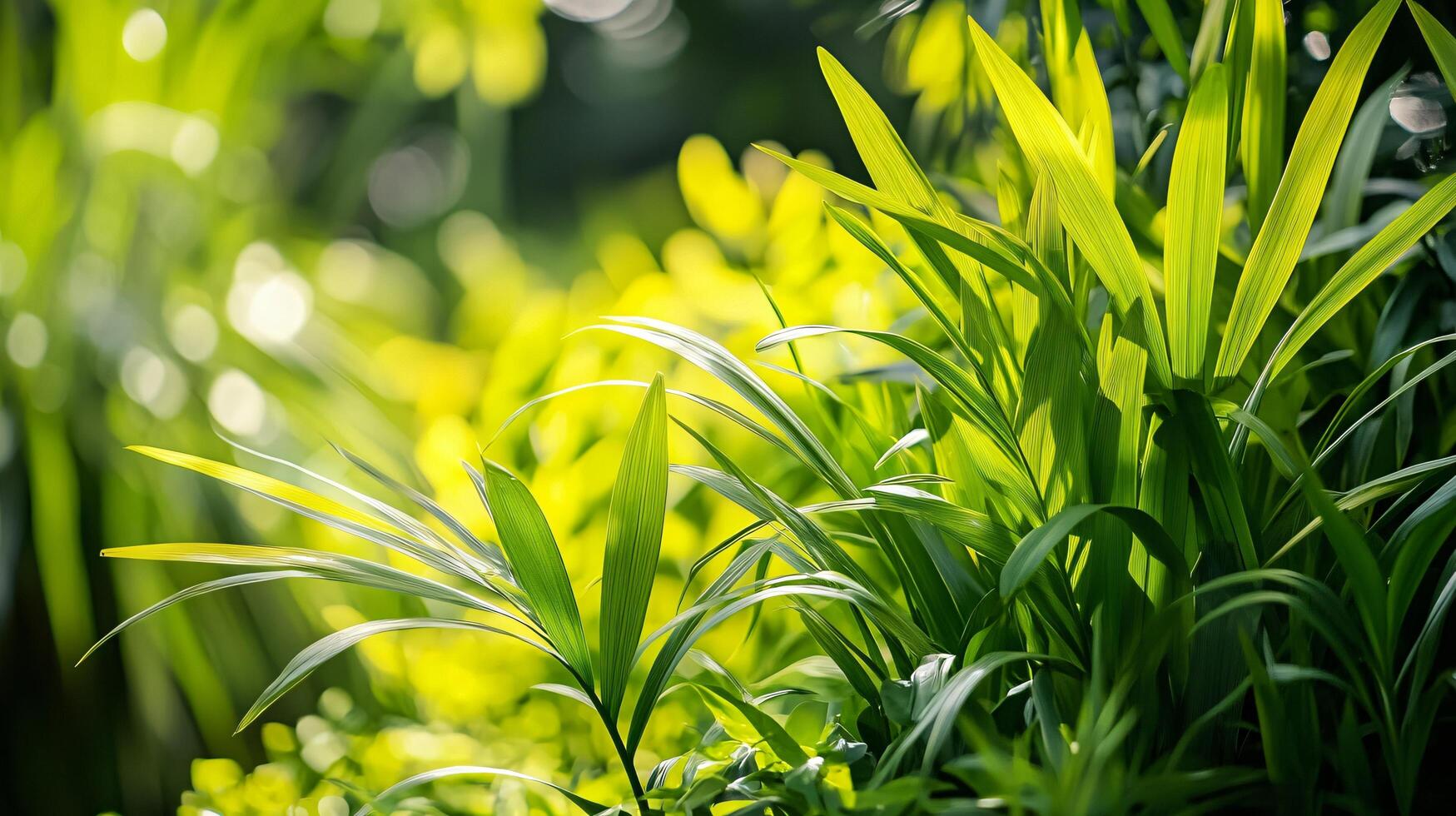 Lush green plant with leaves that are bright and shiny. The plant is full and healthy, and it looks like it is thriving in the sunlight photo