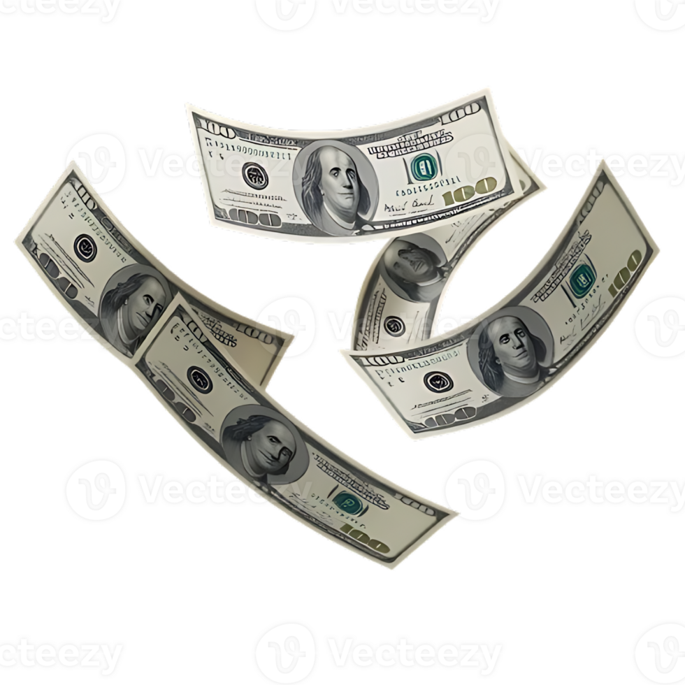 Floating 100 Dollar Banknotes Transparent and High Resolution png