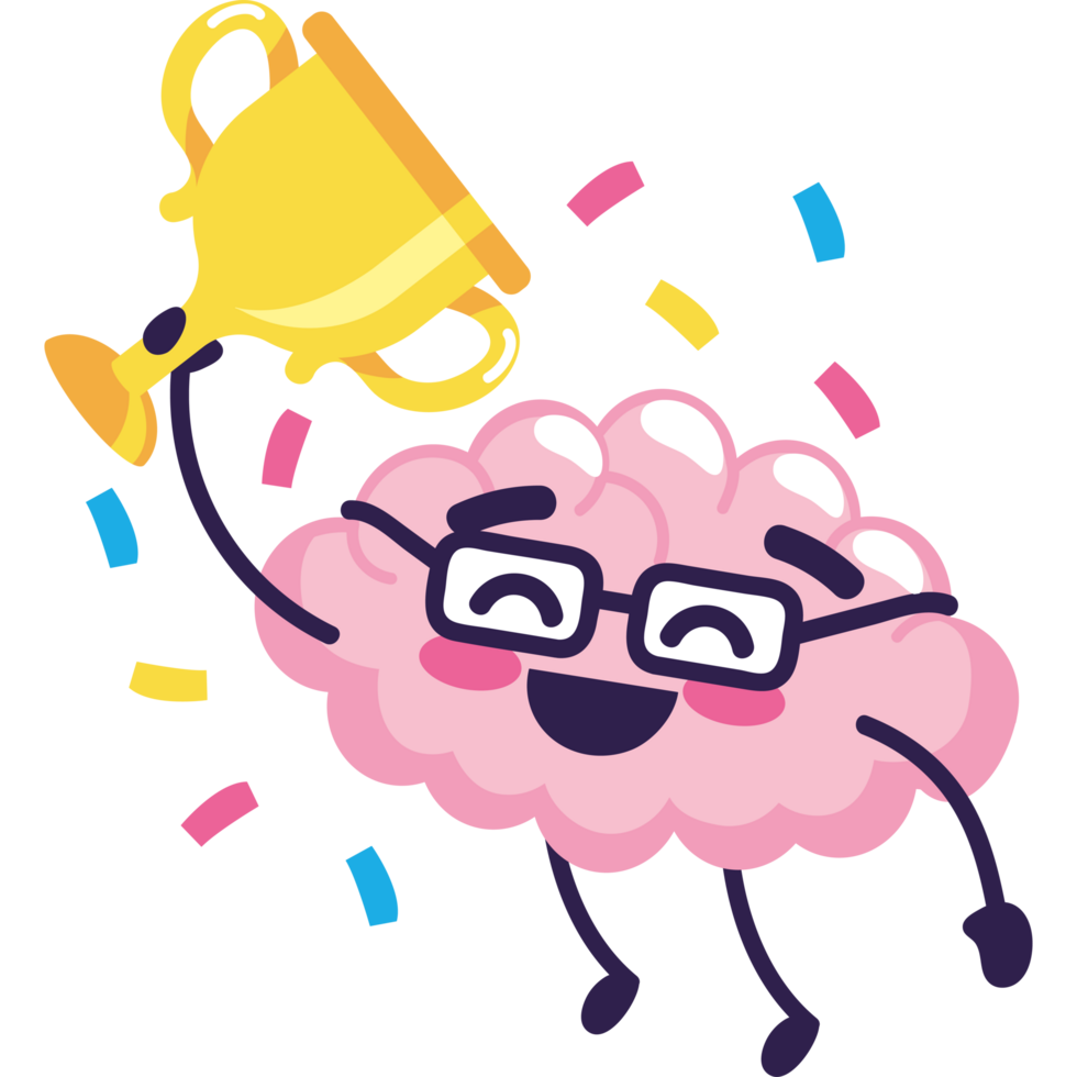 happy brain with trophy cartoon png