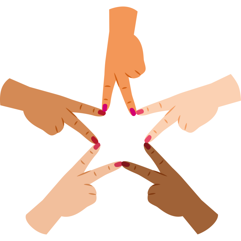 hands of people making star shape from fingers png