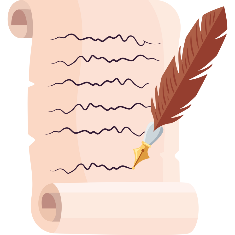 feather writing on paper png