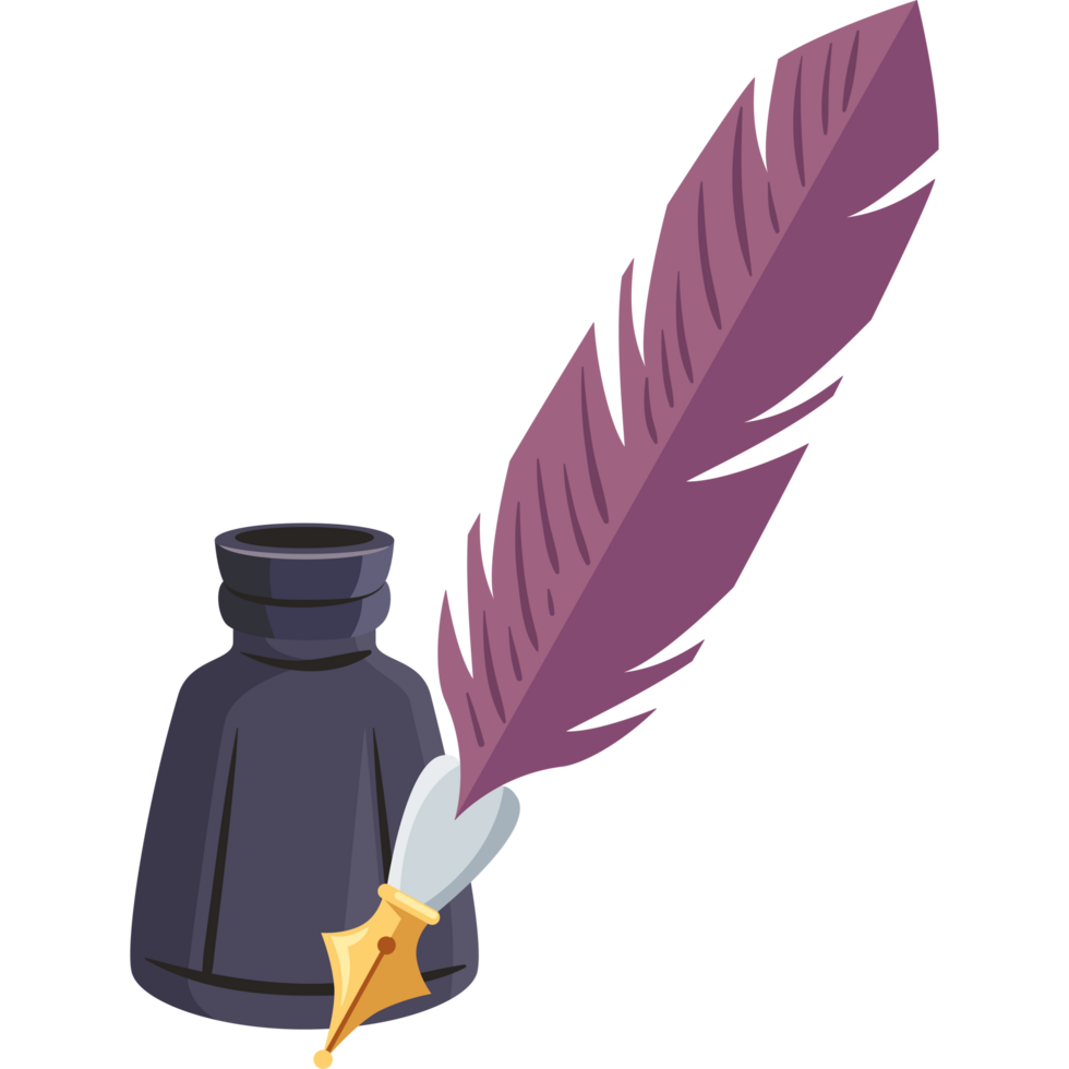 quill pen in ink bottle png