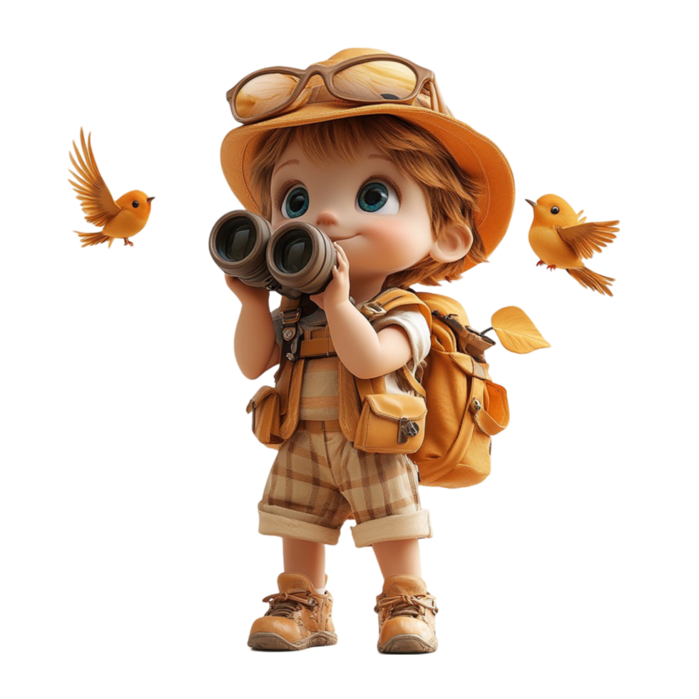 Adventurous Explorer Boy in Safari Outfit with Binoculars png