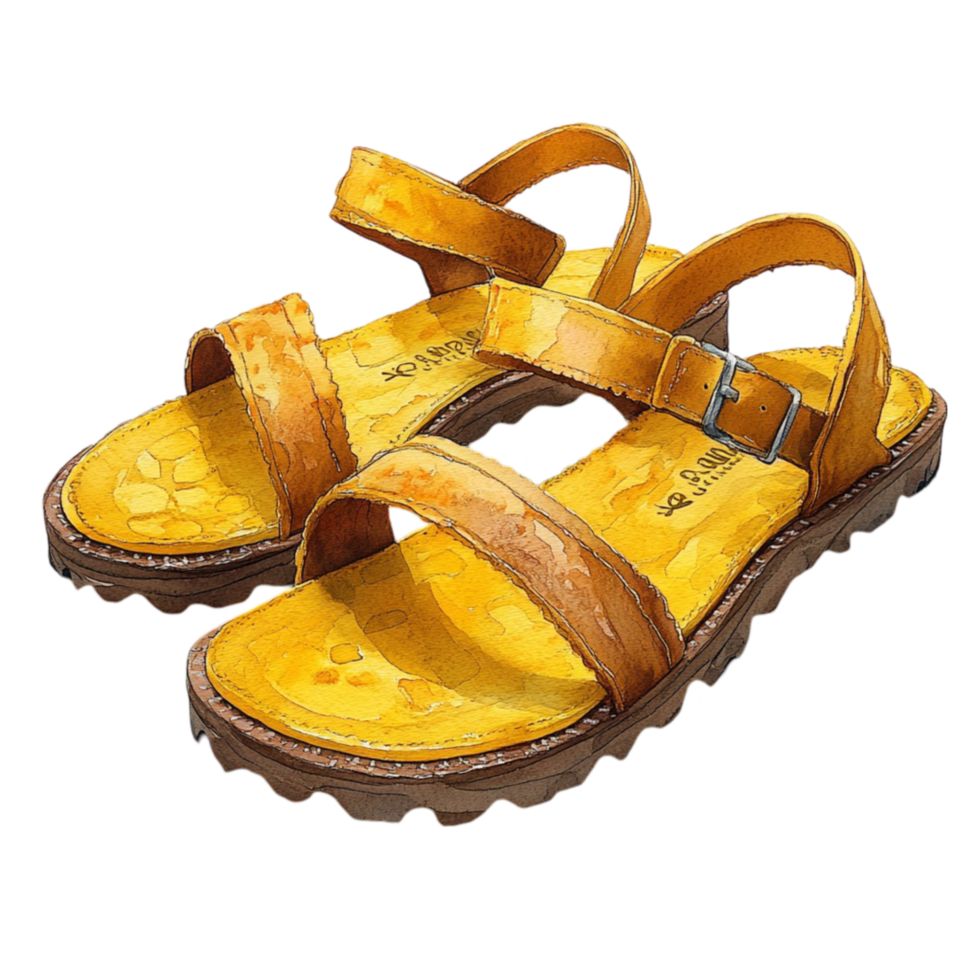 Pair of Yellow Sandals with Straps png