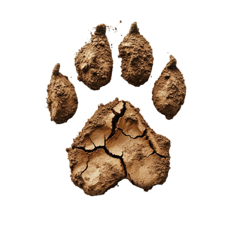 Dog Paw Print with Four Rocks and a Hole in the Ground png