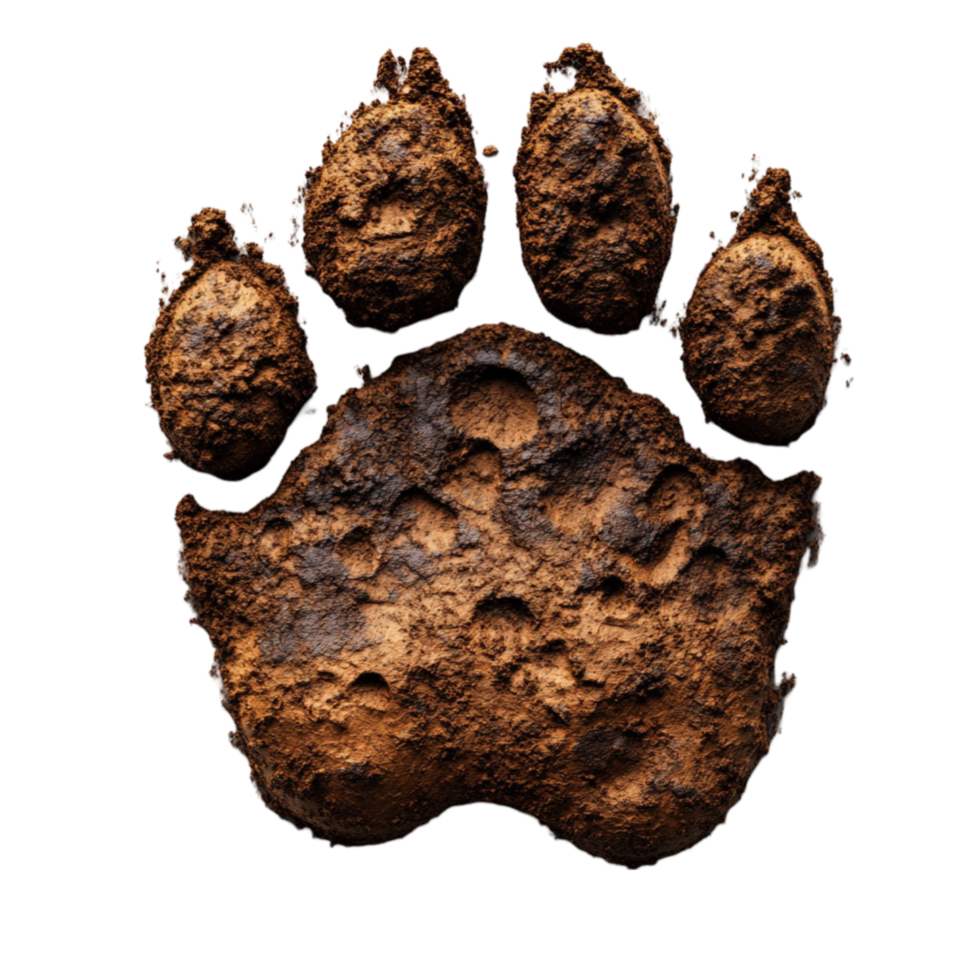 Large Dark Brown Paw Print with White Outline and Rugged Texture png