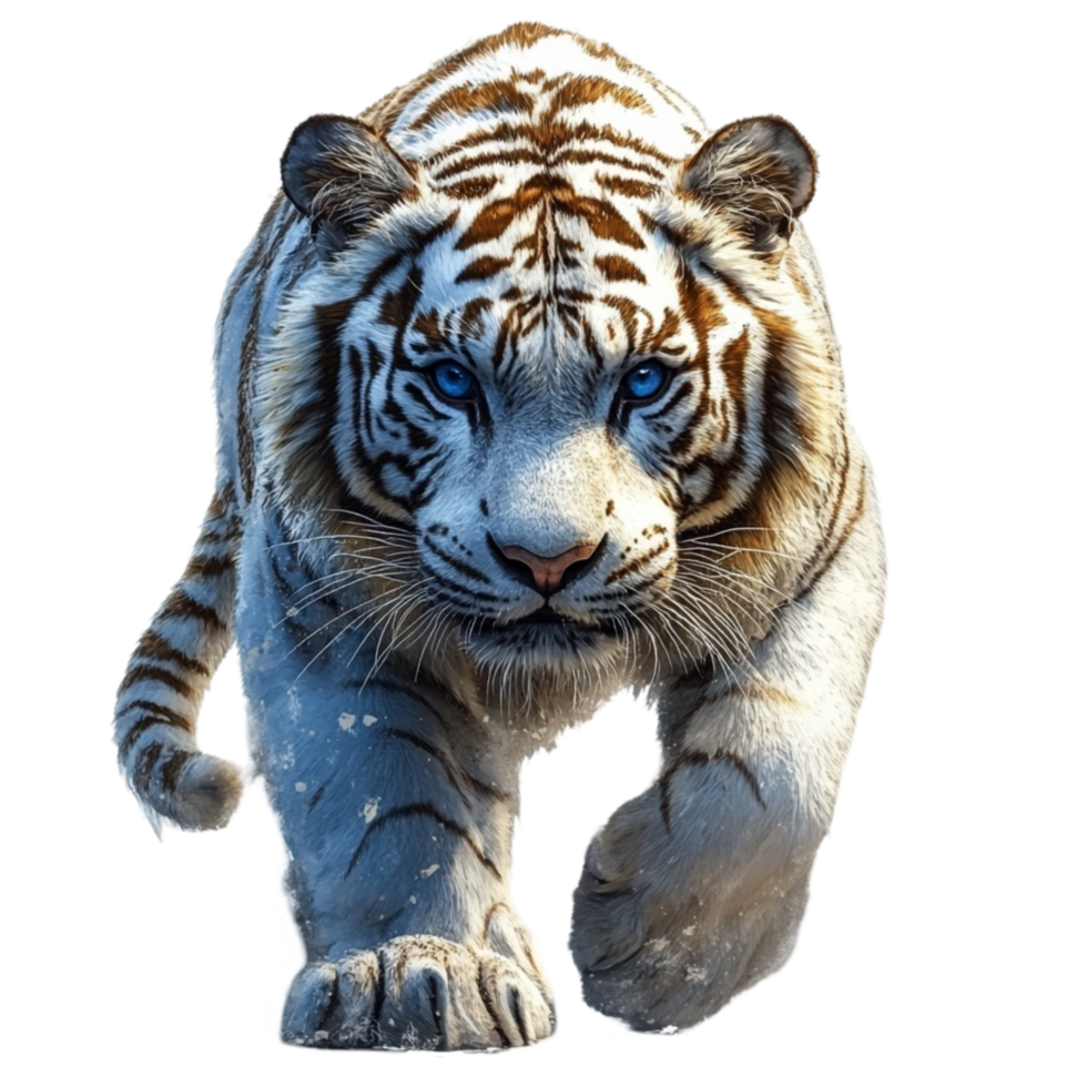 White Tiger with Blue Eyes in a Walking Pose png