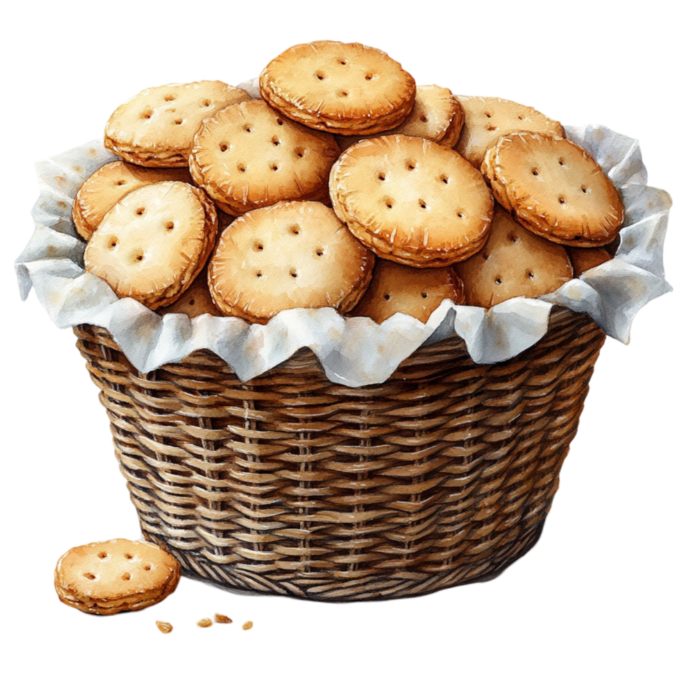 Wicker Basket Filled with Cookies png