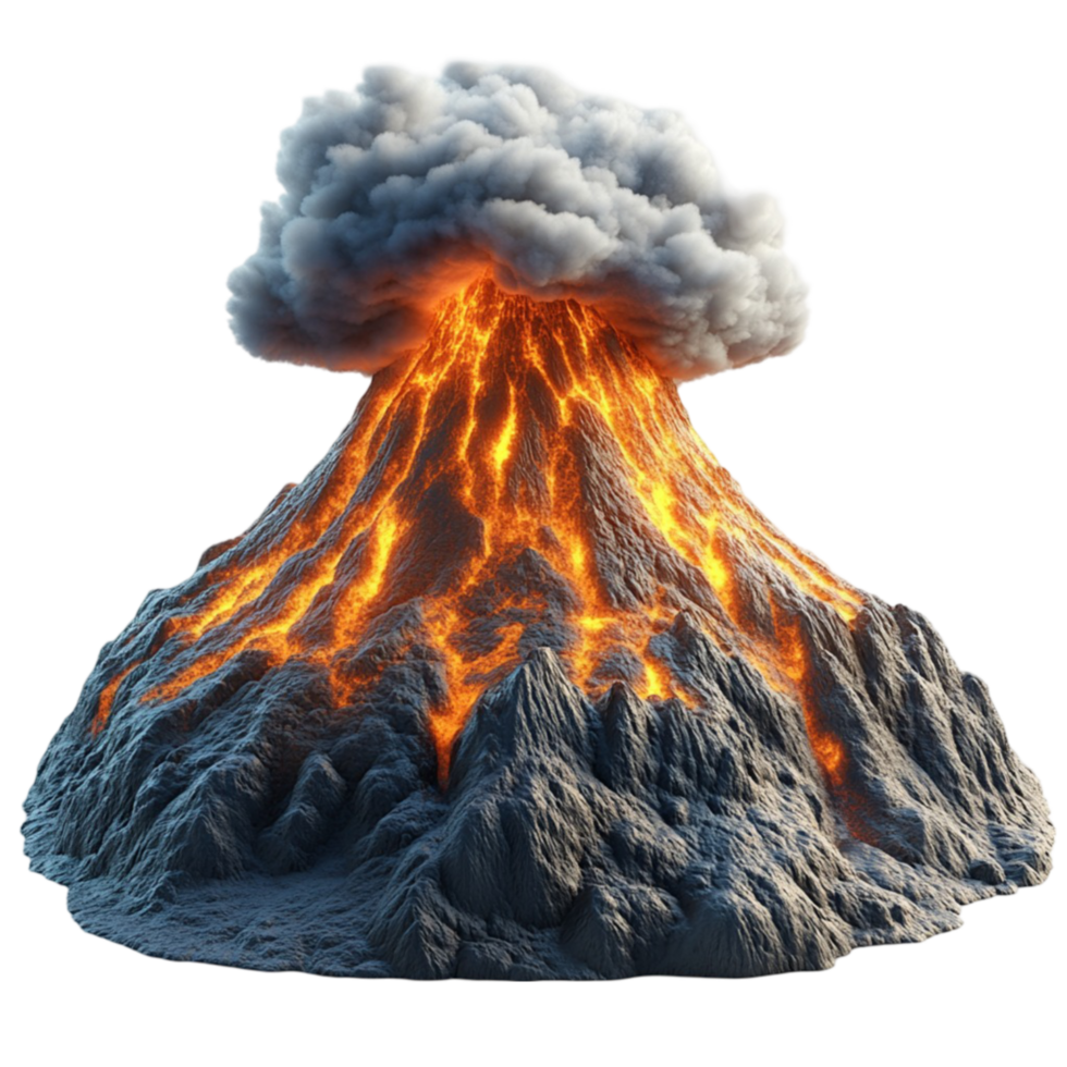olcanic Eruption with Lava Flowing and Smoke Plume png
