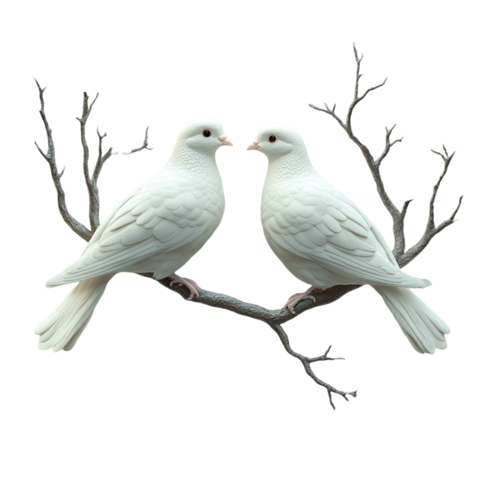Pair of White Doves Perched on a Branch png