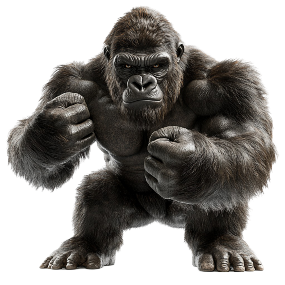 Muscular Gorilla with Determined Expression in a Powerful Pose png