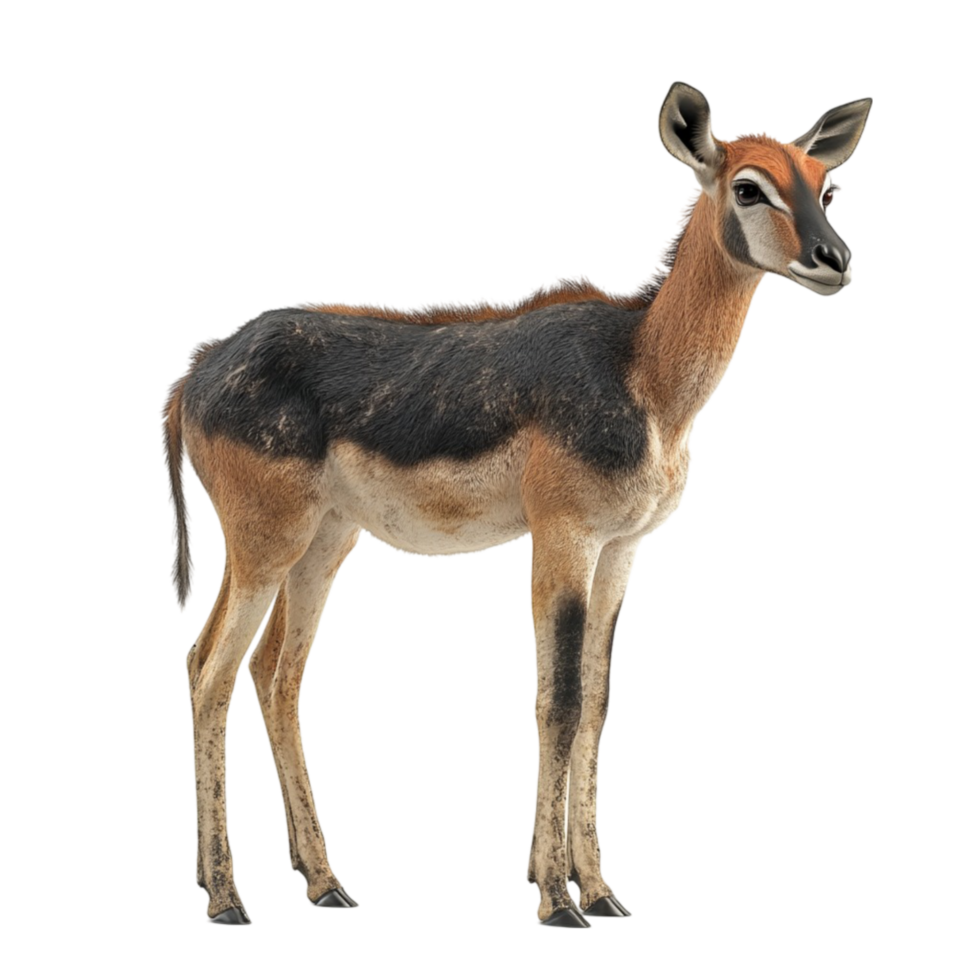 Antelope with Unique Coloration Featuring Dark Brown Patches and Lighter Fur on Face and Legs png