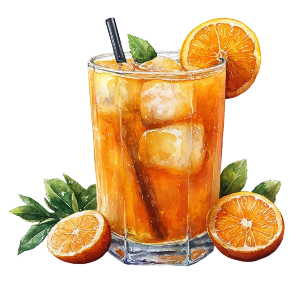 Orange Juice with Ice and Orange Slices png