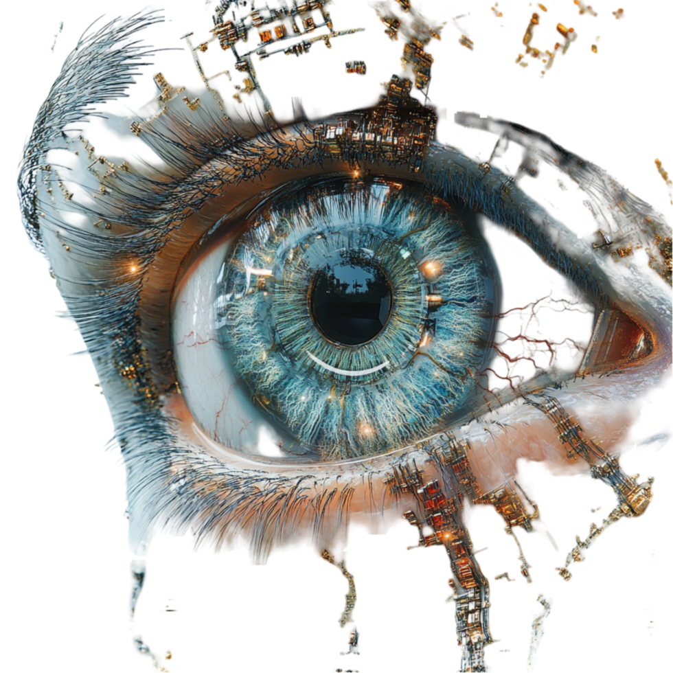 Intricate Eye with Fusion of Organic and Mechanical Elements png