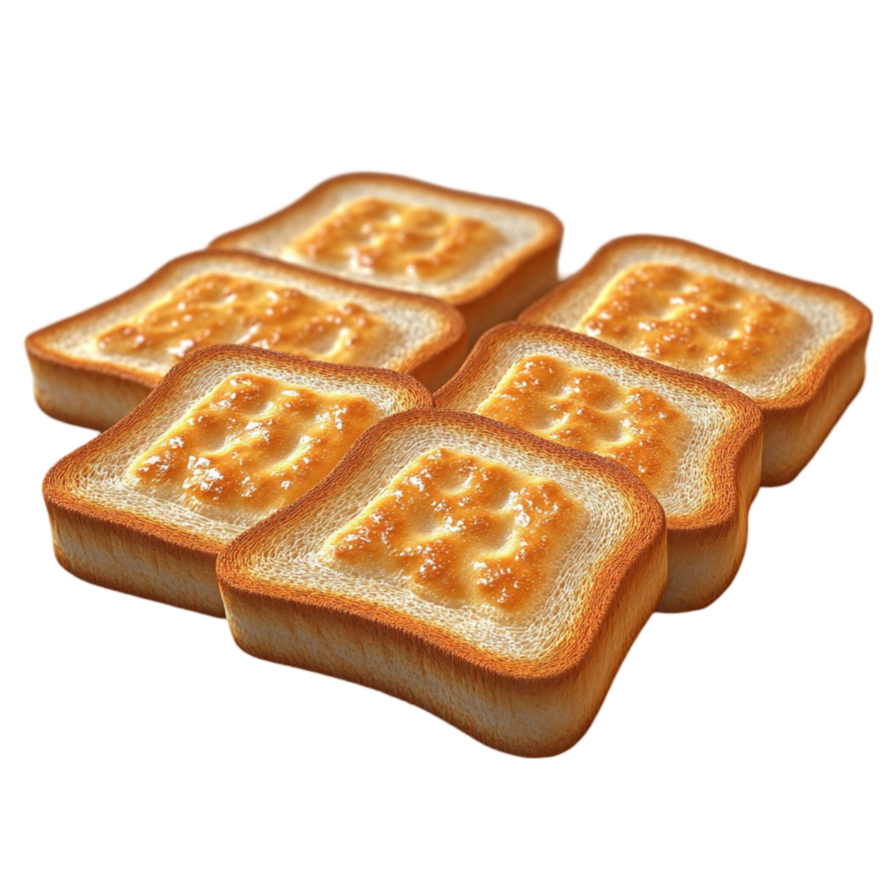 Six Square Pieces of Toast on Transparent Background png