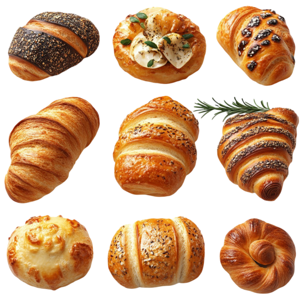 Collage of Nine Different Pastries with Unique Toppings png