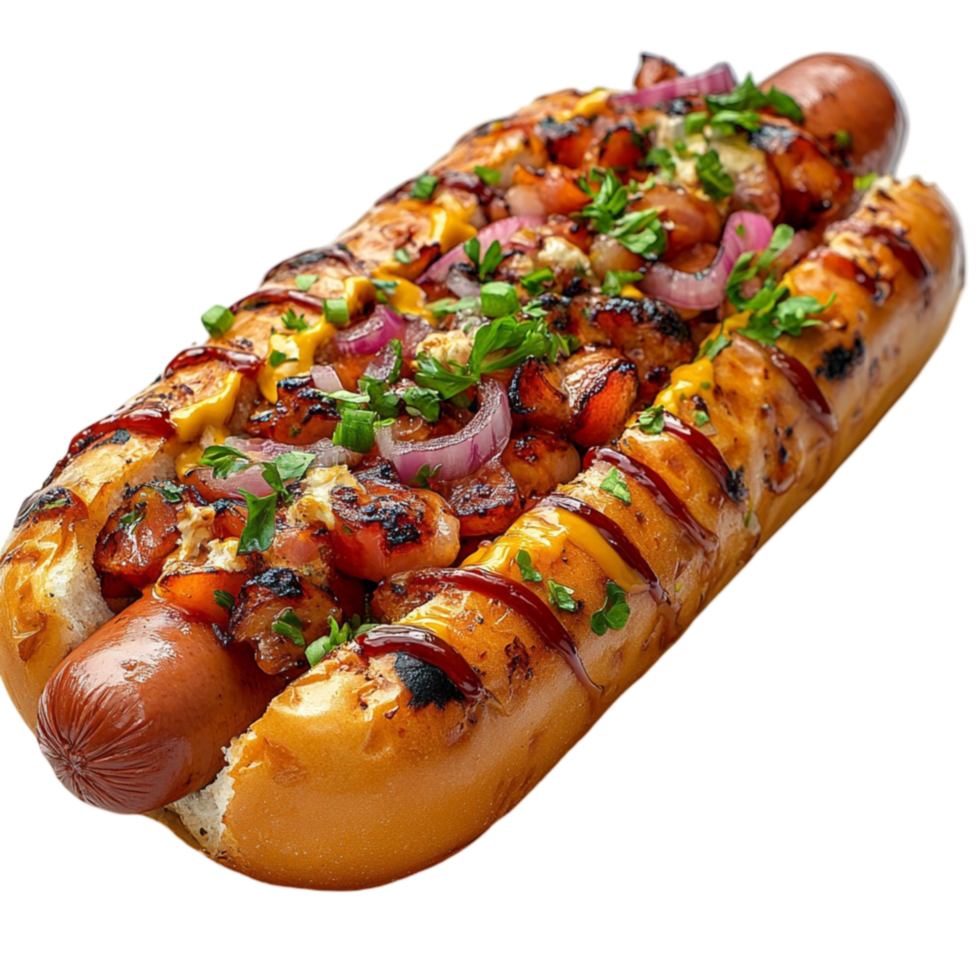 Delicious Hot Dogs with Toppings png