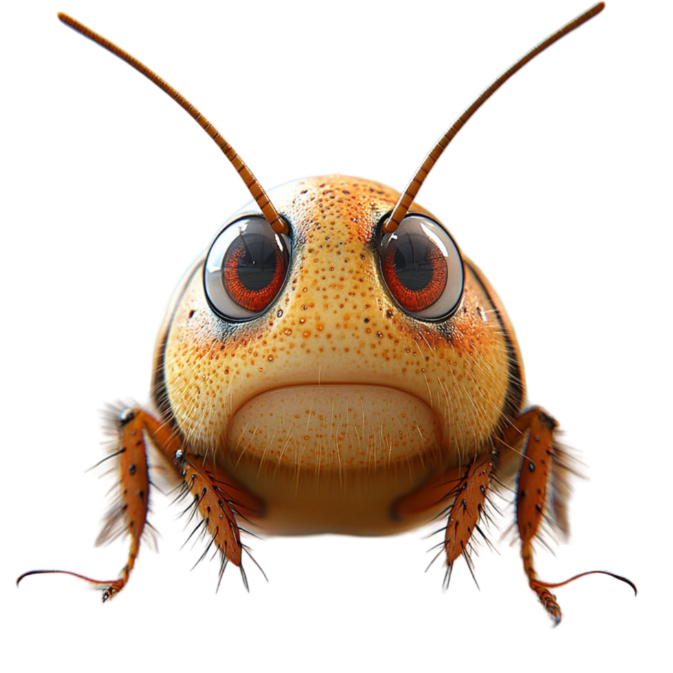 Close-up of a Grasshopper with Orange Body, Black Spots, and Expressive Eyes png