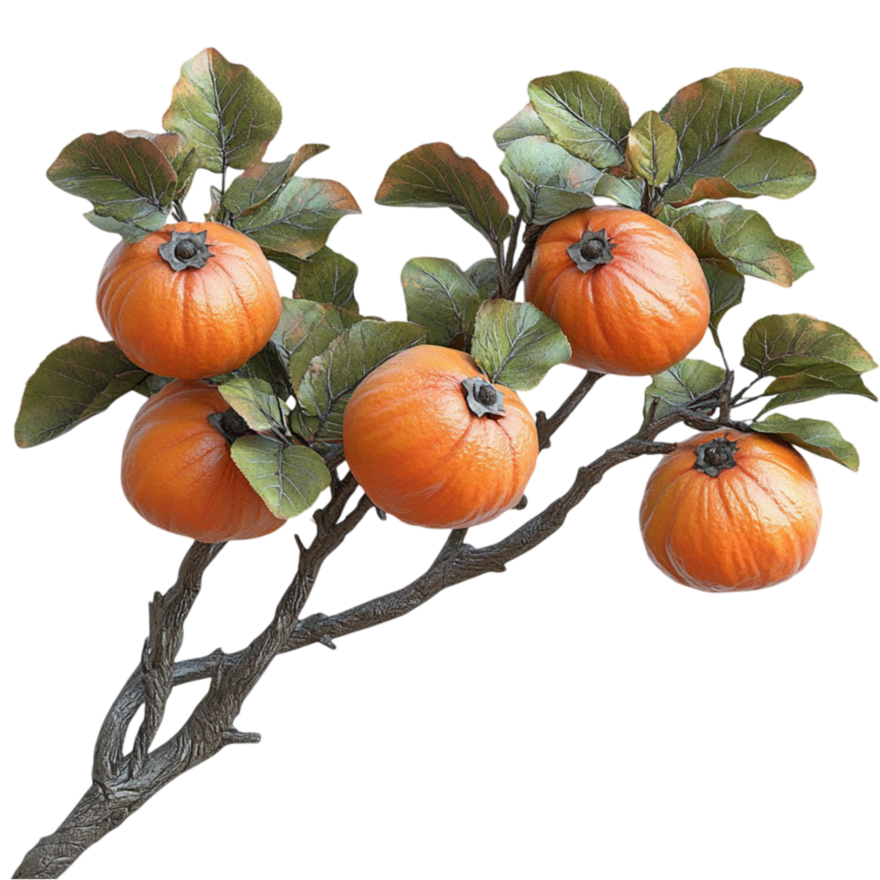 Persimmon Tree with Orange Fruits on Branches png
