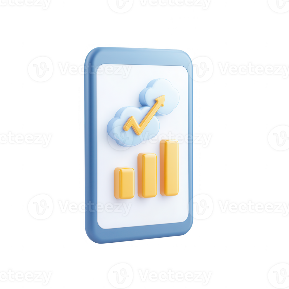 Stylish smartphone graphic displaying growth charts and cloud technology. png