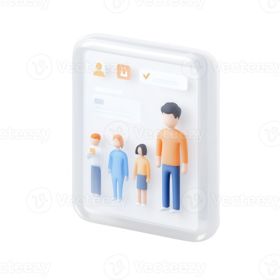 Illustration of a user interface showcasing diverse characters in a modern design. png