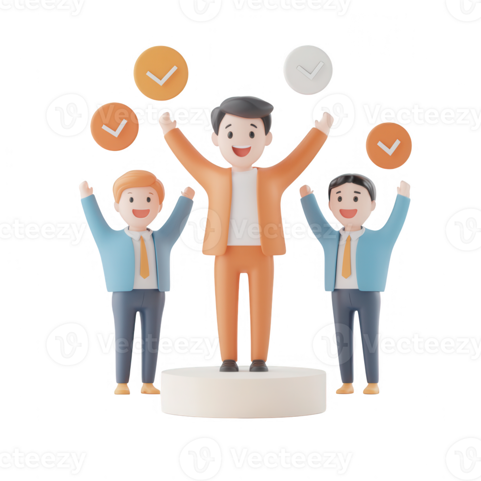 Team celebrating success with joy and enthusiasm in a corporate setting. png