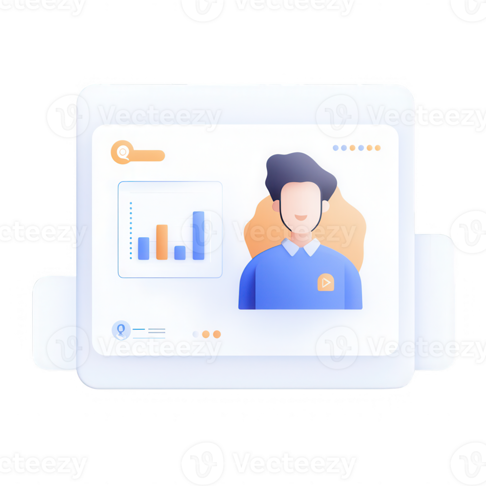 Modern digital interface featuring user profile and analytical data visualization. png