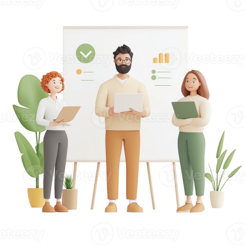 Team collaborating on business strategy in a modern office environment. png