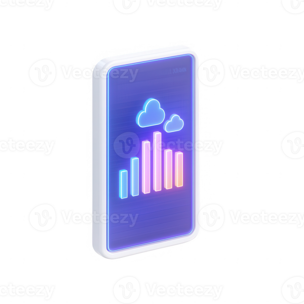 Modern smartphone display showing data analytics and cloud connectivity in vibrant colors. png