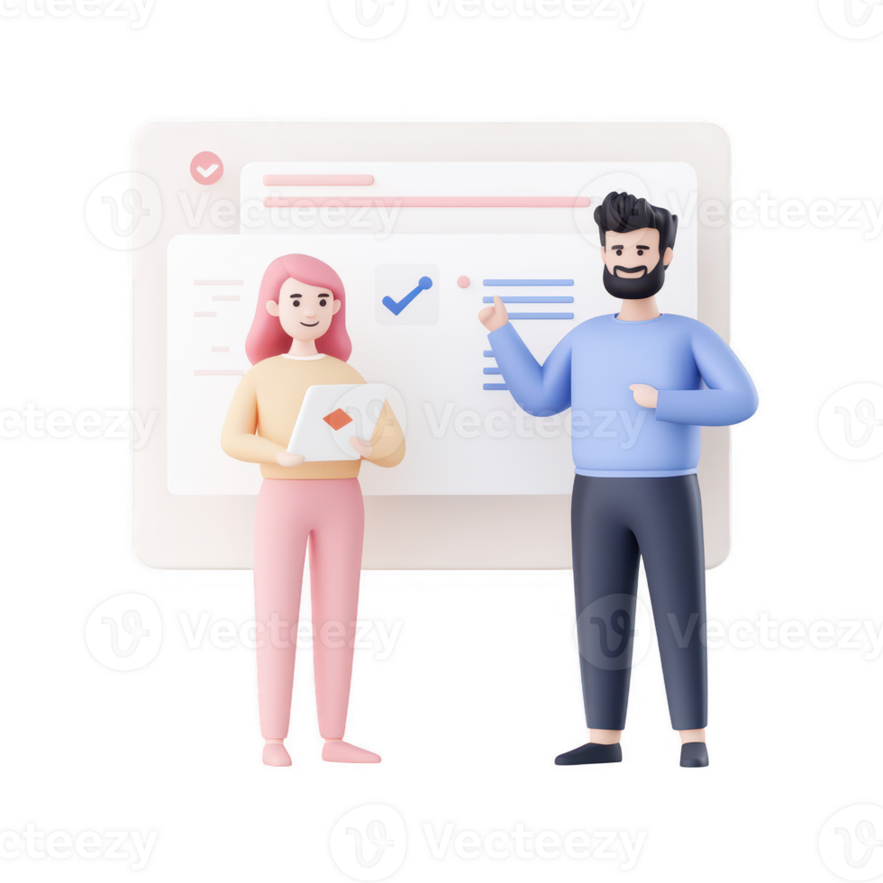 Illustration of two professionals collaborating on a digital project together. png