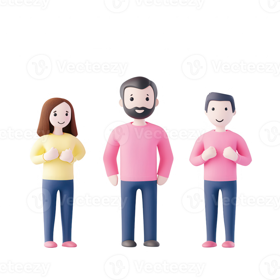 Three cartoon characters stand together, exuding a friendly and approachable vibe. png