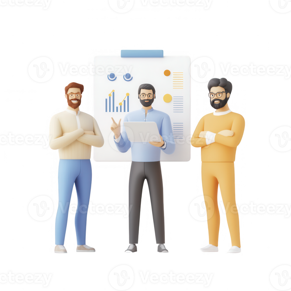 Three professionals discussing data insights with graphs and charts in a meeting. png