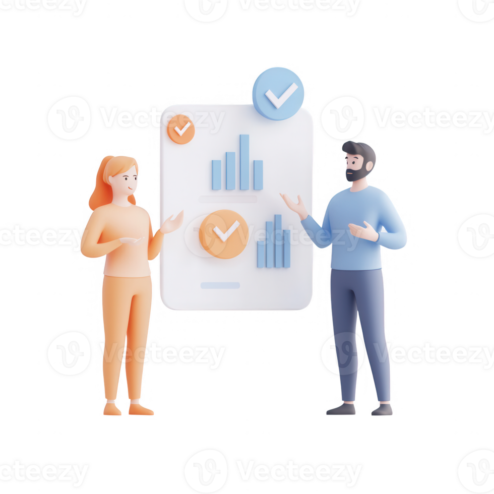 Two colleagues discussing business analytics and data visualization concepts. png