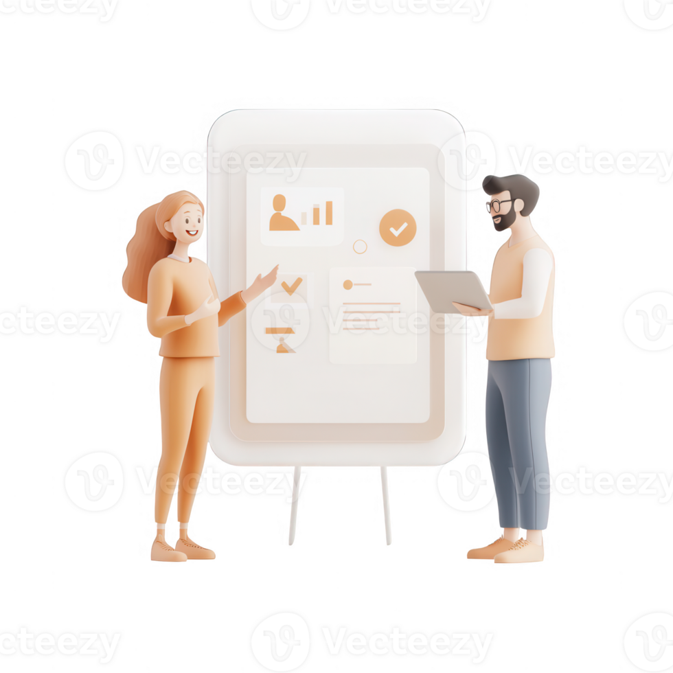 Two professionals discussing analytics and data in a modern office setting. png