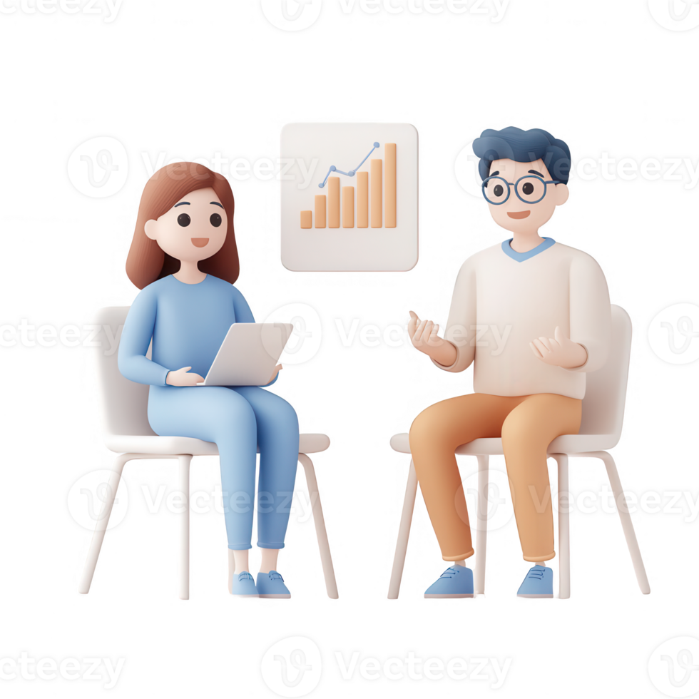 Two professionals discussing growth strategies with a digital presentation. png
