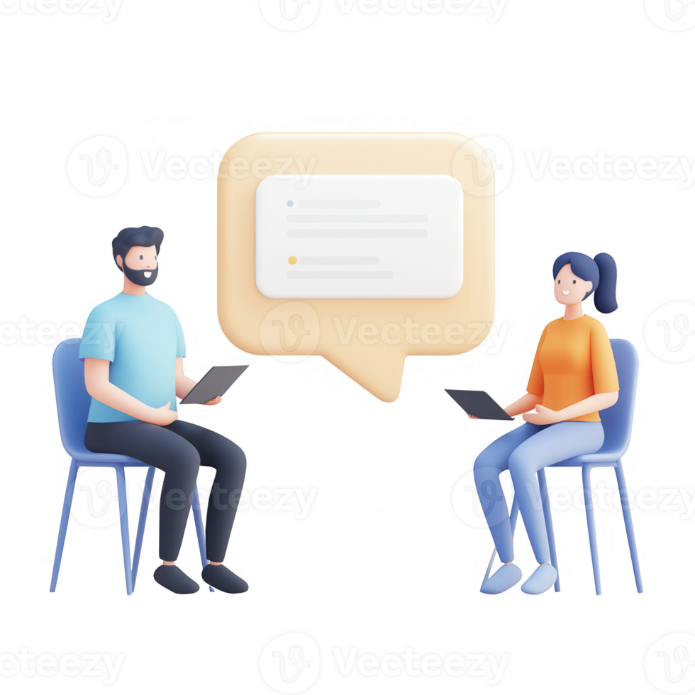 Two professionals engage in a productive conversation with laptops in a modern setting. png