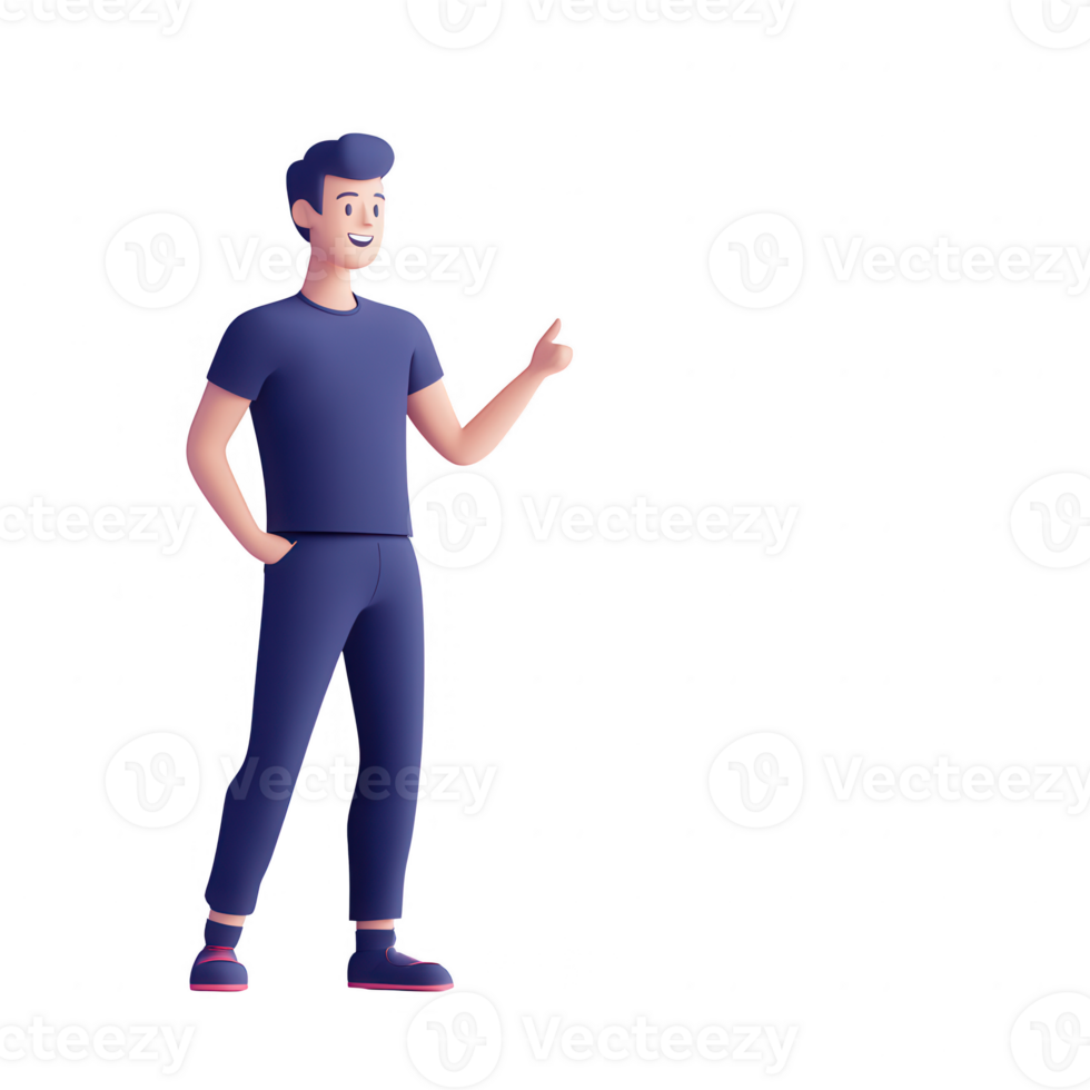 A cheerful man standing and gesturing positively with a friendly expression. png