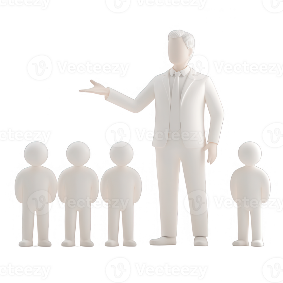 A professional leader presenting to a group of engaged listeners. png