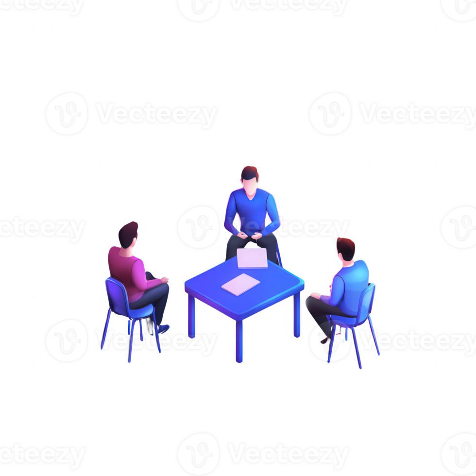 An animated meeting scene with three professionals discussing strategies. png