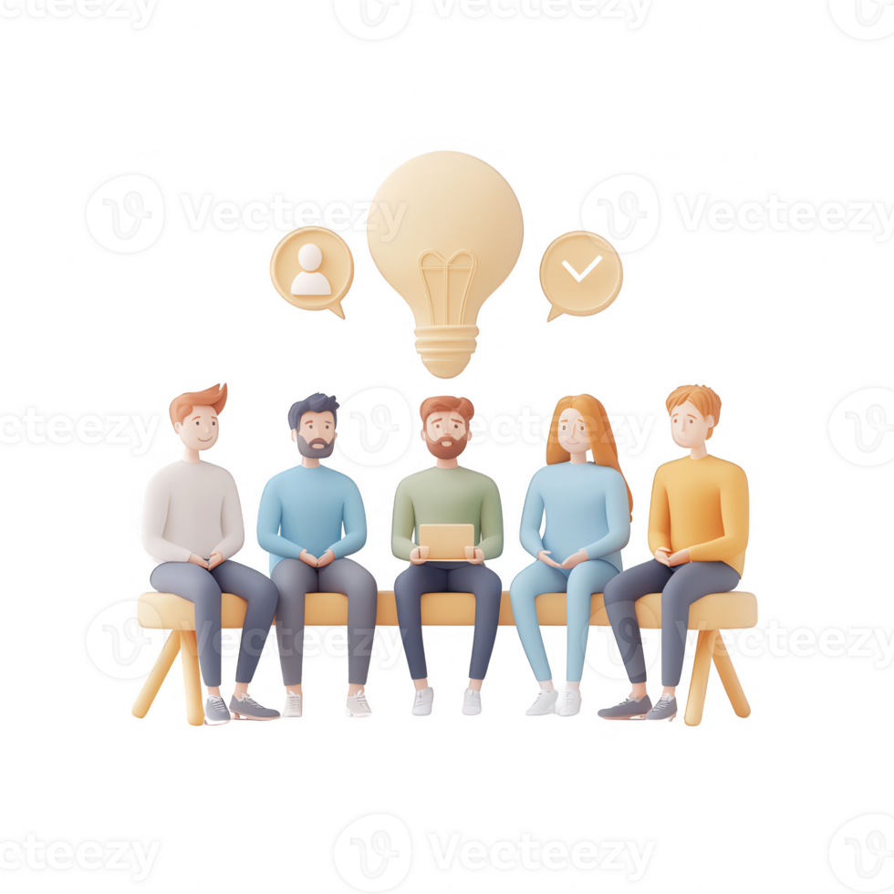 Group of diverse individuals brainstorming creative ideas together in a meeting. png