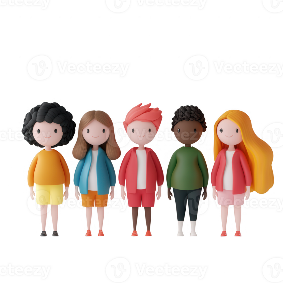 A diverse group of stylized characters representing unity and friendship. png